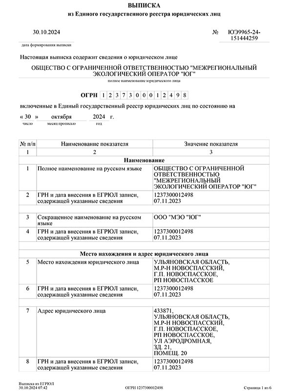 Виписка из ЕГРЮЛ